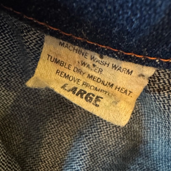 Vintage 70s RARE Longline Denim Jean Jacket Belted Orange Stitching Star Buttons - Picture 9 of 11